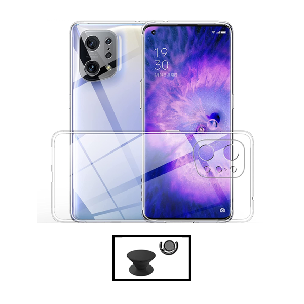 Kit Capa 360° Proteção Frente e Verso + 1 HandHolder + 1 Suporte HandHolder Preto para Oppo Find X5 Pro - Transparente/Preto