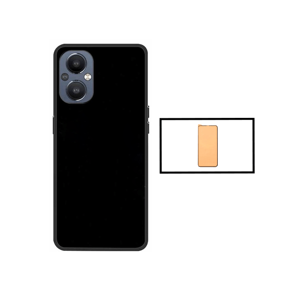 Kit Vidro Temperado Ceramica Full Cover + Capa Proteção Traseira Silicone para Oppo Reno7 Lite - Preto