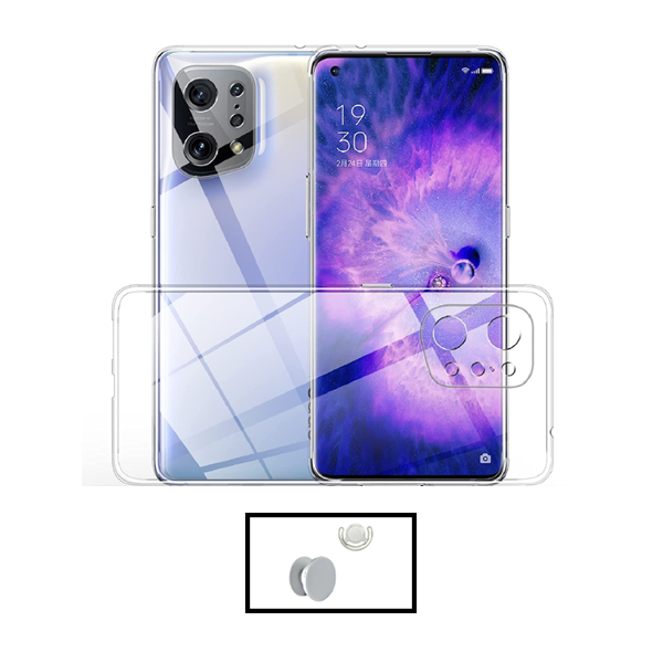 Kit Capa 360° Proteção Frente e Verso + 1 HandHolder + 1 Suporte HandHolder Branco para Oppo Find X5 Pro - Transparente/Branco
