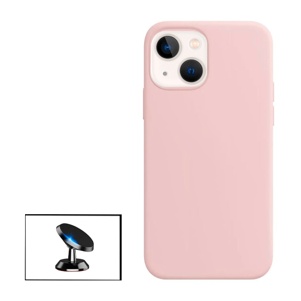 Kit Suporte Magnético + Capa Proteção Traseira Silicone para iPhone 13 mini - Rosa