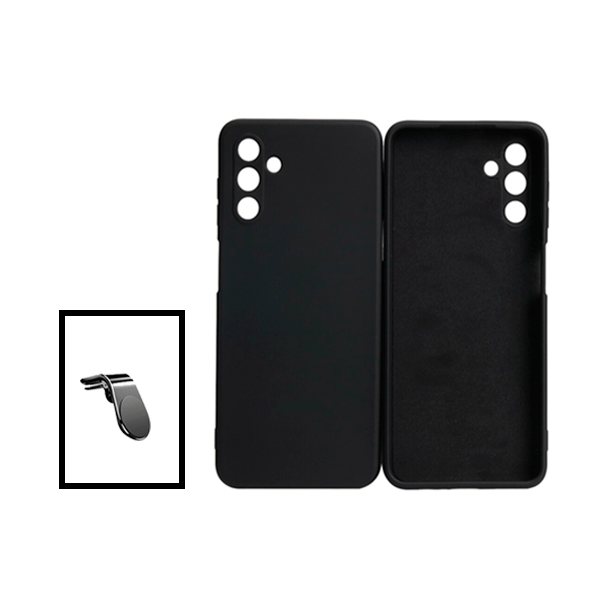 Kit Suporte de Carro Magnético L + Capa Proteção Traseira Silicone para Samsung Galaxy A13 5G - Preto
