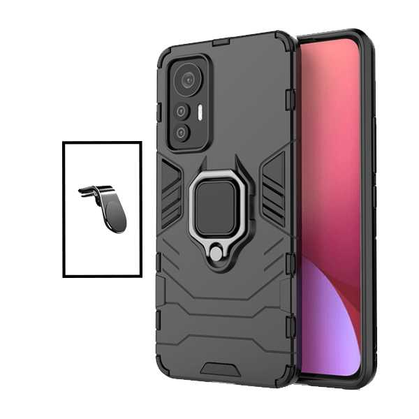 Kit Suporte de Carro Magnético L + Capa de Proteção Militar Magnética para Xiaomi 12S Pro - Preto