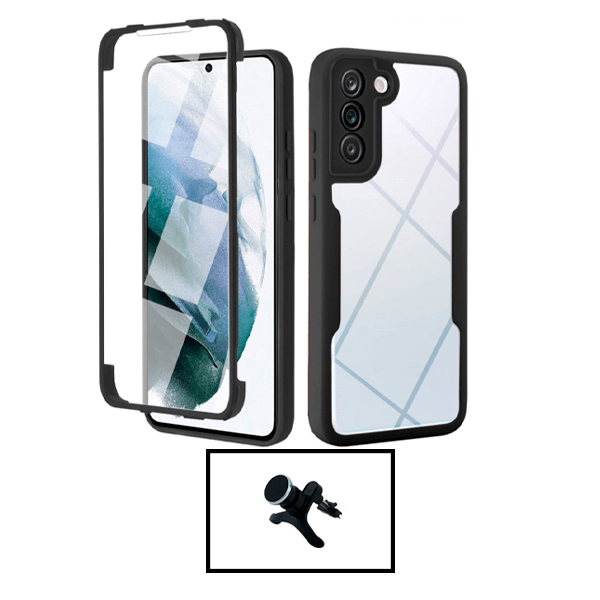 Kit Capa 360° Proteção Frente e Verso + Suporte Magnético Com Pernas para Samsung Galaxy S22+ 5G - Preto