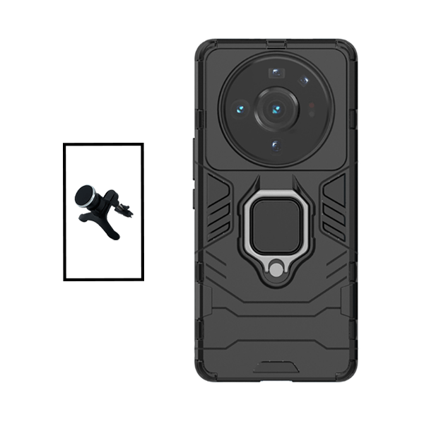 Kit Suporte Magnético Com Pernas + Capa de Proteção Militar Magnética para Xiaomi 12S Ultra - Preto