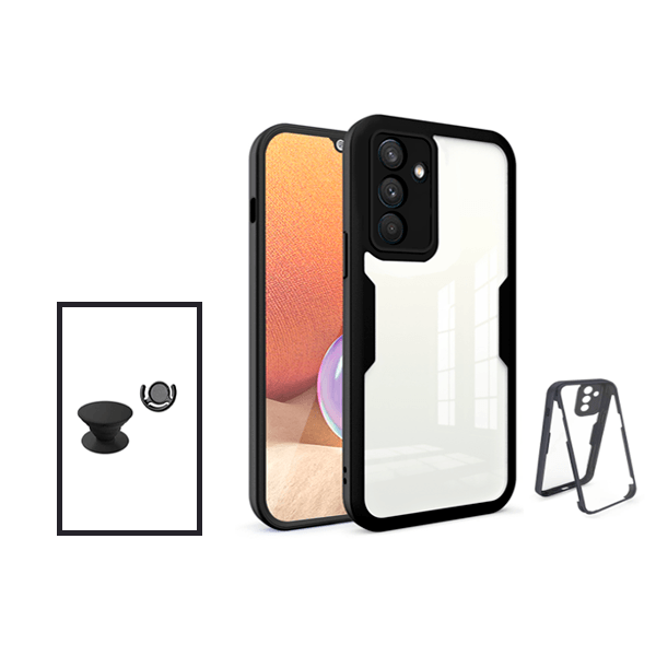 Kit Capa 360° Proteção Frente e Verso + 1 HandHolder + 1 Suporte HandHolder Preto para Samsung Galaxy M52 5G Pro - Preto