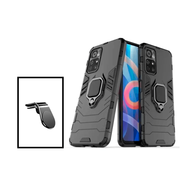 Kit Suporte de Carro Magnético L + Capa de Proteção Militar Magnética para Xiaomi Poco M4 Pro 5G - Preto