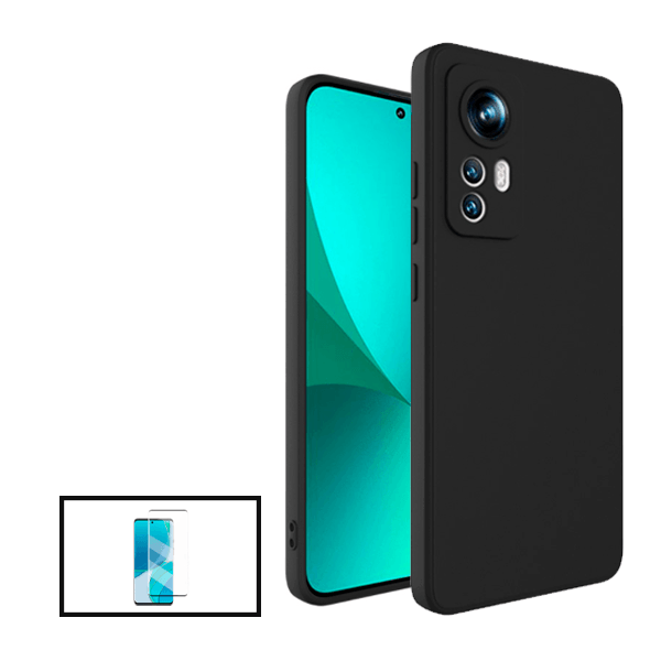 Kit Película de Vidro Temperado GorilasGlass Curvado + Capa Proteção Traseira Silicone para Xiaomi 12 - Preto