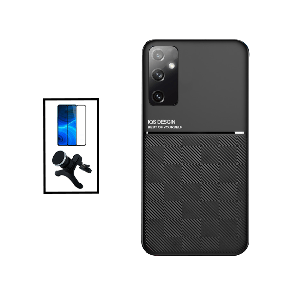 Kit Capa Traseira Magnética Anti Choque + Película de Vidro Temperado GorilasGlass + Suporte Magnético Com Pernas para Samsung Galaxy M13 - Preto