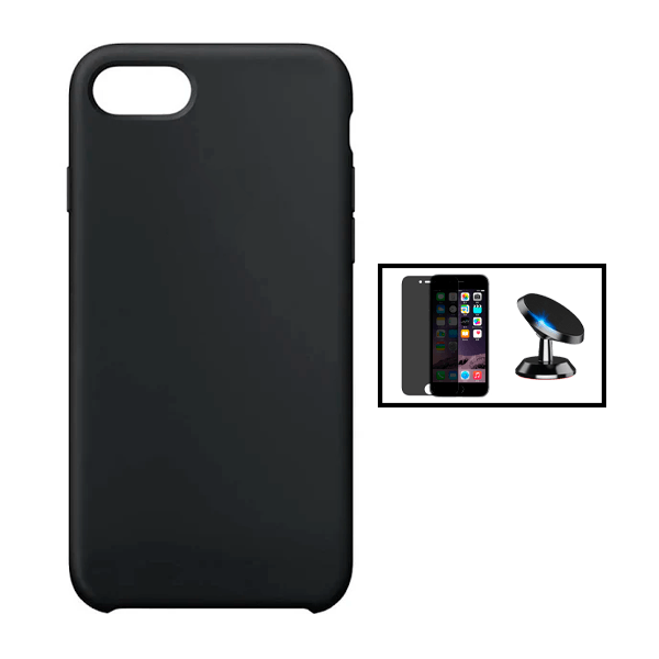 Kit Película de Vidro Temperado Privacidade + Capa Proteção Traseira Silicone + Suporte Magnético para Apple iPhone SE 2022 - Preto