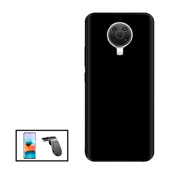 Kit Película Protectora de Hydrogel Frente + Capa Proteção Traseira Silicone + Suporte de Carro Magnético L para Nokia G20 - Preto