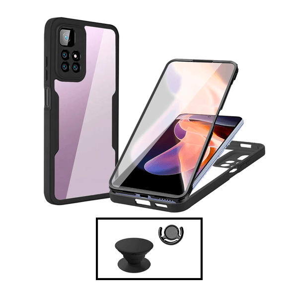 Kit Capa 360° Proteção Frente e Verso + 1 HandHolder + 1 Suporte HandHolder Preto para Xiaomi Redmi Note 11 Pro 5G - Preto