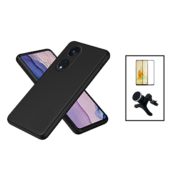 Kit Película de Vidro Temperado GorilasGlass + Capa Proteção Traseira Silicone + Suporte Magnético Com Pernas para Oppo Reno 8T 5G - Preto