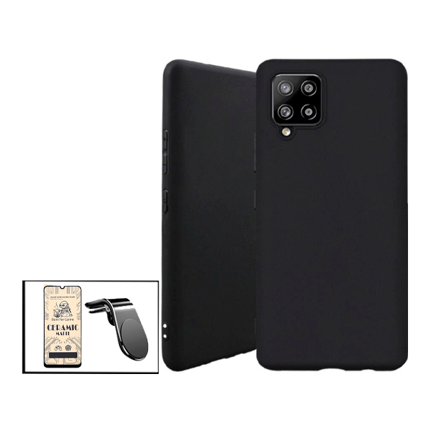 Kit Vidro Temperado Ceramica Full Cover + Capa Proteção Traseira Silicone + Suporte de Carro Magnético L para Samsung Galaxy M42 5G