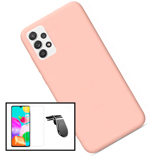 Kit Película de Vidro Temperado GorilasGlass + Capa Proteção Traseira Silicone + Suporte de Carro Magnético L para Samsung Galaxy A52 - Rosa