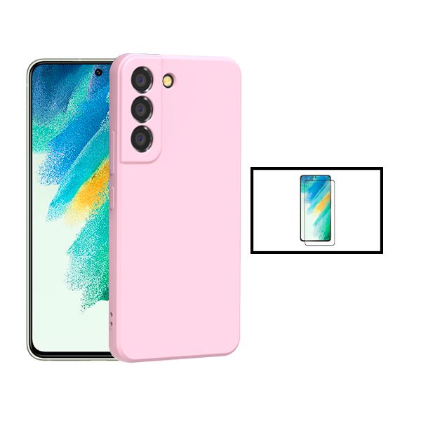 Kit Película de Vidro Temperado GorilasGlass + Capa Proteção Traseira Silicone para Samsung Galaxy S22 5G - Rosa