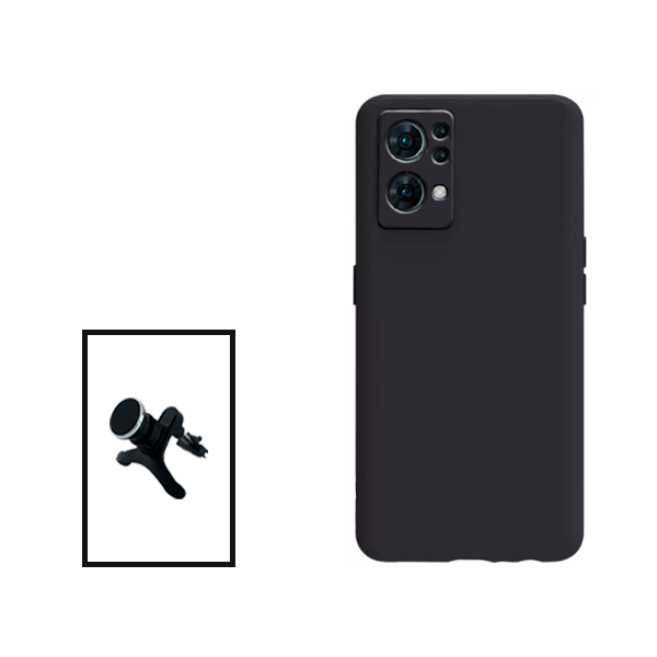 Kit Suporte Magnético Com Pernas + Capa Proteção Traseira Silicone para Oppo Reno7 Pro 5G - Preto
