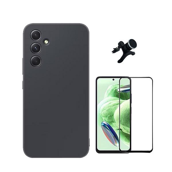 Kit Película de Vidro Temperado GorilasGlass + Capa Proteção Traseira Silicone + Suporte Magnético Com Pernas GIFT4ME para Samsung Galaxy A55 5G - Preto