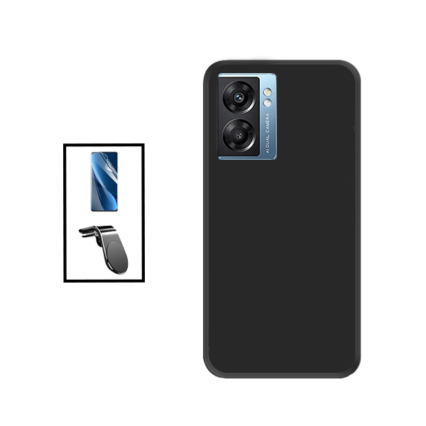 Kit Película Protectora de Hydrogel Frente + Capa Proteção Traseira Silicone + Suporte de Carro Magnético L para Oppo K10 5G - Preto