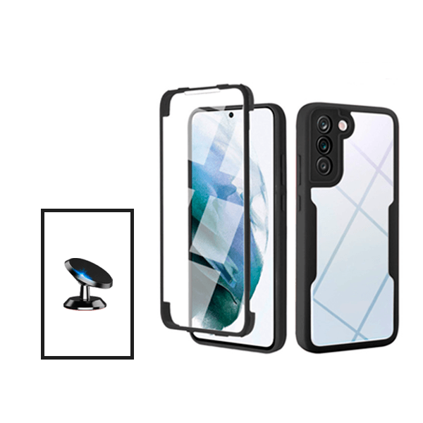 Kit Capa 360° Proteção Frente e Verso + Suporte Magnético para Samsung Galaxy S21 FE 5G - Preto