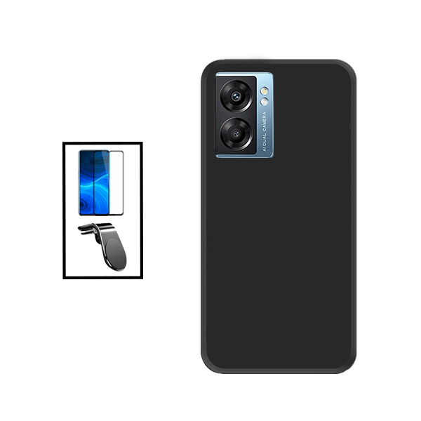 Kit Película de Vidro Temperado GorilasGlass + Capa Proteção Traseira Silicone + Suporte de Carro Magnético L para OnePlus A77 - Preto