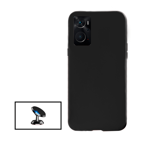 Kit Suporte Magnético + Capa Proteção Traseira Silicone para Oppo A76 - Preto