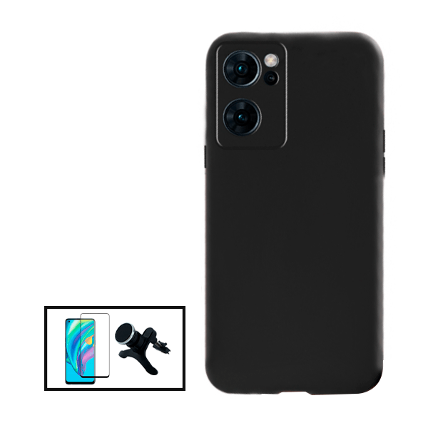 Kit Película de Vidro Temperado GorilasGlass + Capa Proteção Traseira Silicone + Suporte Magnético Com Pernas para Realme 9i - Preto