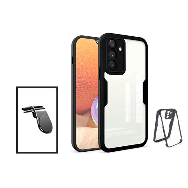 Kit Capa 360° Proteção Frente e Verso + Suporte Magnético L para Samsung Galaxy M52 5G Pro - Preto