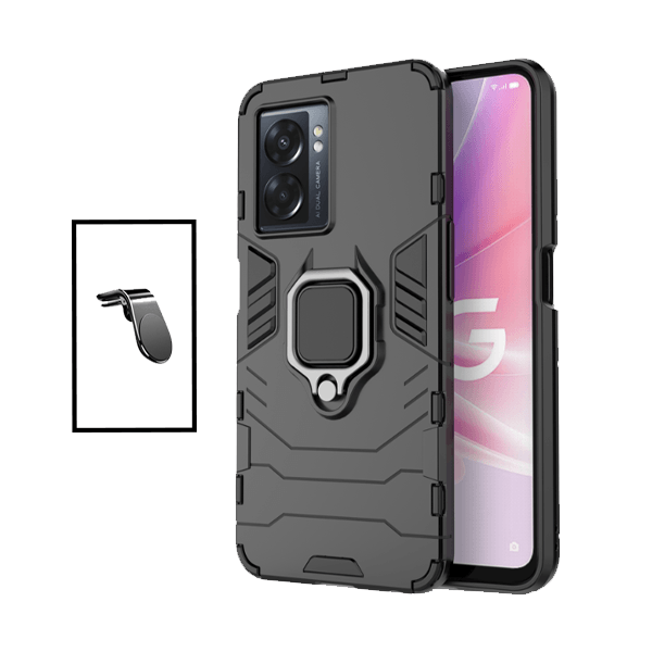 Kit Suporte de Carro Magnético L + Capa de Proteção Militar Magnética para Oppo A57 4G - Preto