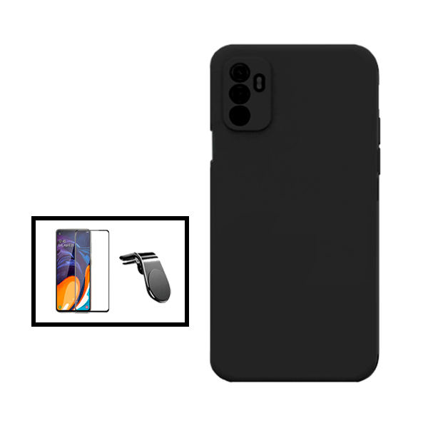 Kit Película de Vidro Temperado GorilasGlass + Capa Proteção Traseira Silicone + Suporte de Carro Magnético L para Oppo A11s - Preto