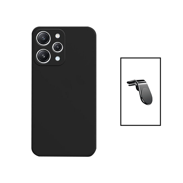 Kit Suporte de Carro Magnético L + Capa Proteção Traseira Silicone para Xiaomi Redmi Note 12R - Preto