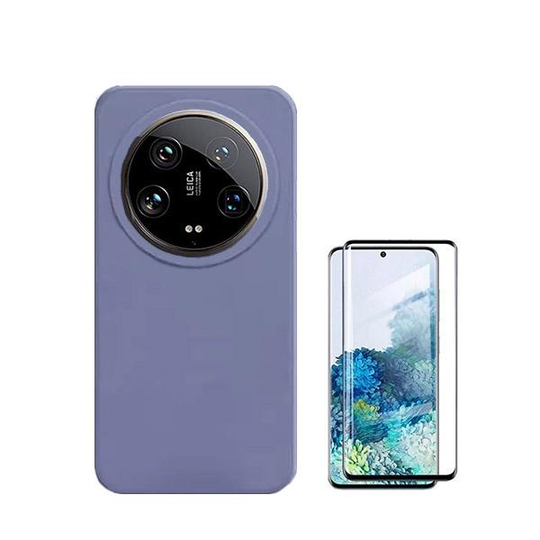Kit Película de Vidro Temperado GOrilasGlass Curvado + Capa Proteção Traseira Silicone GIFT4ME para Xiaomi 14 Ultra - Roxo