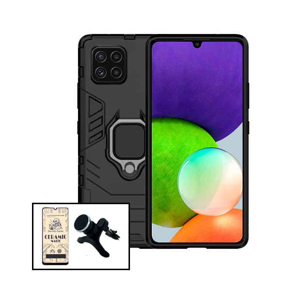 Kit Vidro Temperado Ceramica Full Cover + Capa de Proteção Militar Magnética + Suporte Magnético Com Pernas para Samsung Galaxy F22