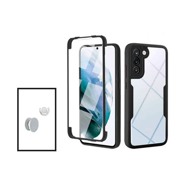 Kit Capa 360° Proteção Frente e Verso + 1 HandHolder + 1 Suporte HandHolder Branco para Samsung Galaxy S21 FE 5G - Preto
