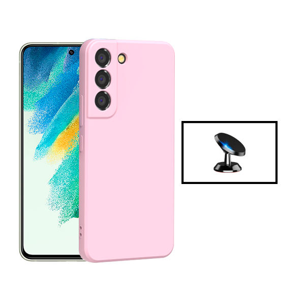 Kit Suporte Magnético + Capa Proteção Traseira Silicone para Samsung Galaxy S22+ Plus 5G - Rosa