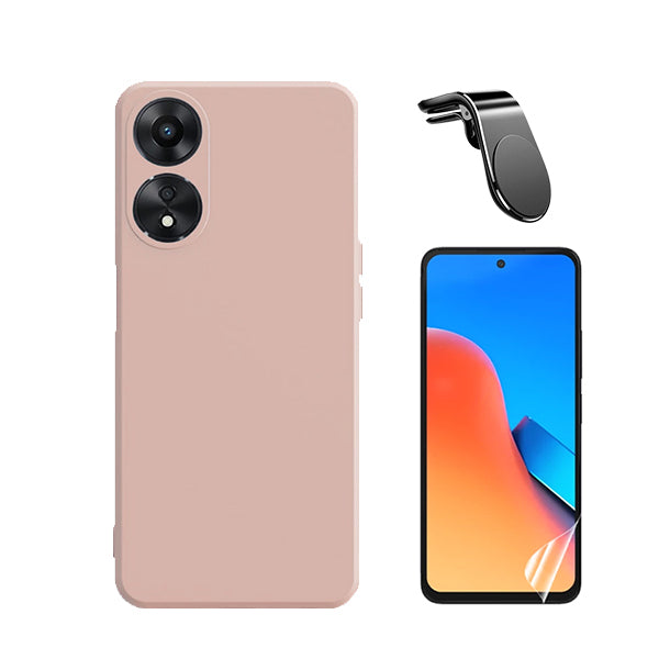 Kit Película Protectora de Hydrogel Frente + Capa Proteção Traseira Silicone + Suporte de Carro Magnético L GIFT4ME para Oppo A58 4G - Rosa