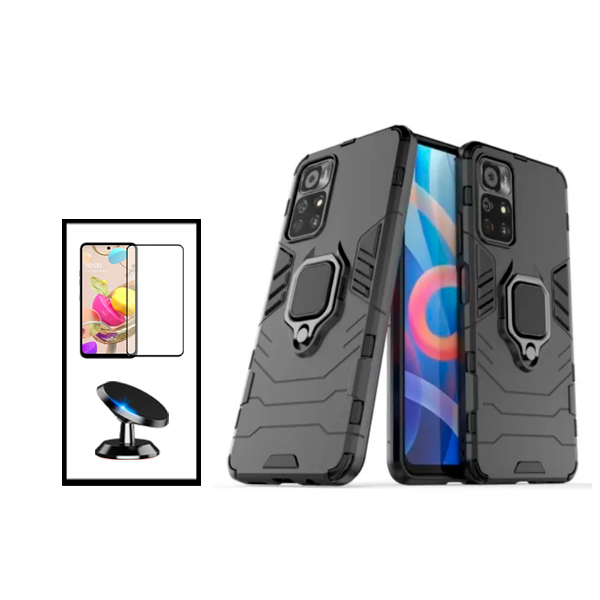 Kit Película de Vidro Temperado GorilasGlass + Capa de Proteção Militar Magnética + Suporte Magnético para Xiaomi Poco M4 Pro 5G - Preto