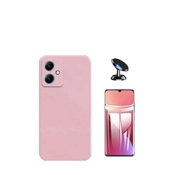 Kit Película Protectora de Hydrogel Frente + Capa Proteção Traseira Silicone + Suporte Magnético GIFT4ME para Xiaomi Redmi 13C 5G - Rosa