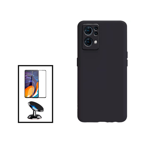 Kit Película de Vidro Temperado GorilasGlass + Capa Proteção Traseira Silicone + Suporte Magnético para Oppo Reno7 Pro 5G - Preto