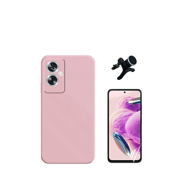 Kit Película Protectora de Hydrogel Frente + Capa Proteção Traseira Silicone + Suporte Magnético Com Pernas GIFT4ME para Oppo A79 5G - Rosa