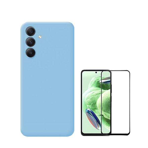 Kit Película de Vidro Temperado GorilasGlass + Capa Proteção Traseira Silicone GIFT4ME para Samsung Galaxy A55 5G - Azul Claro