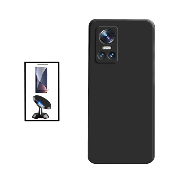 Kit Película de Vidro Temperado GorilasGlass + Capa Proteção Traseira Silicone + Suporte Magnético para Realme GT Neo 3 150W - Preto