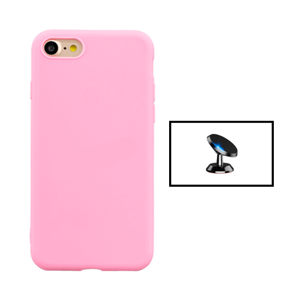 Kit Suporte Magnético + Capa Proteção Traseira Silicone para Apple iPhone SE 2022 - Rosa