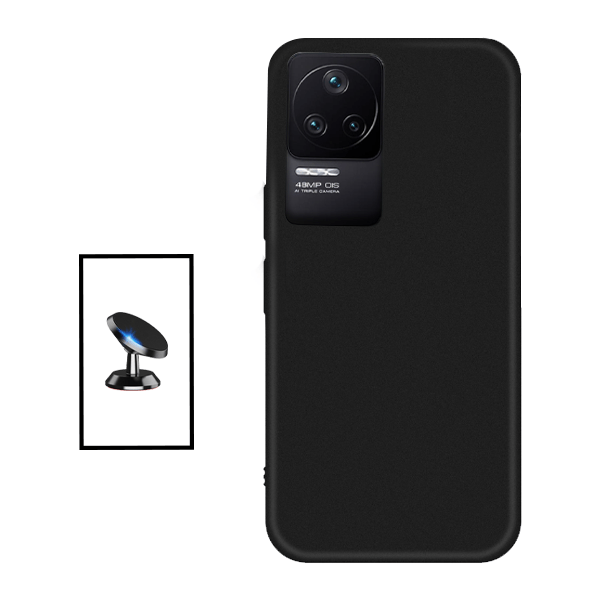 Kit Suporte Magnético + Capa Proteção Traseira Silicone para Xiaomi Poco F4 - Preto