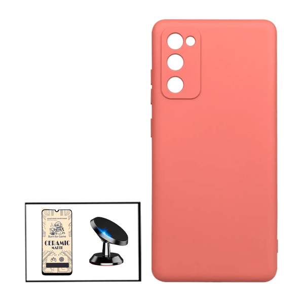 Kit Vidro Temperado Ceramica Full Cover + Capa Proteção Traseira Silicone + Suporte Magnético para Samsung Galaxy F02s - Rosa