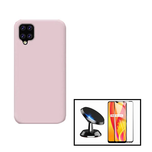 Kit Película de Vidro Temperado GorilasGlass + Capa Proteção Traseira Silicone + Suporte Magnético para Samsung Galaxy M42 5G - Rosa
