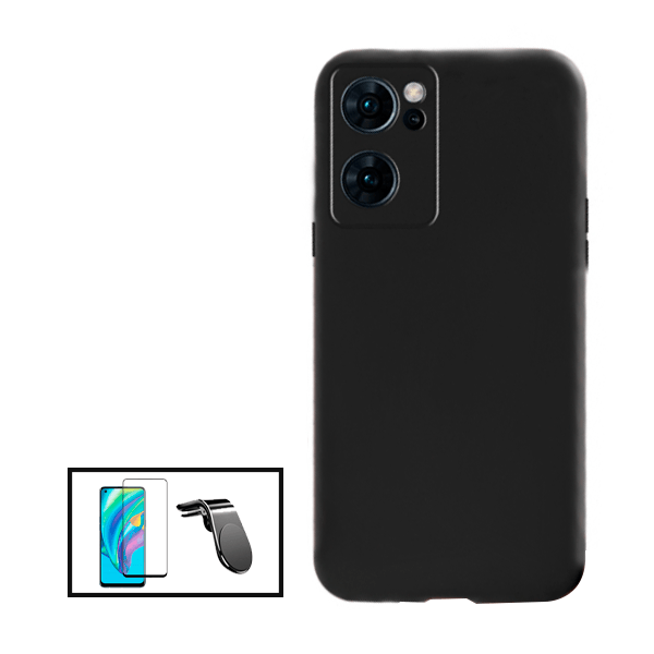 Kit Película de Vidro Temperado GorilasGlass + Capa Proteção Traseira Silicone + Suporte de Carro Magnético L para Realme 9i - Preto