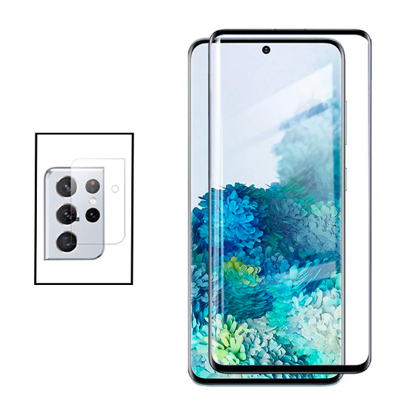 Kit Película Protectora para Câmara Traseira + Película de Vidro Temperado GorilasGlass Curvado para Samsung Galaxy S21 Ultra 5G