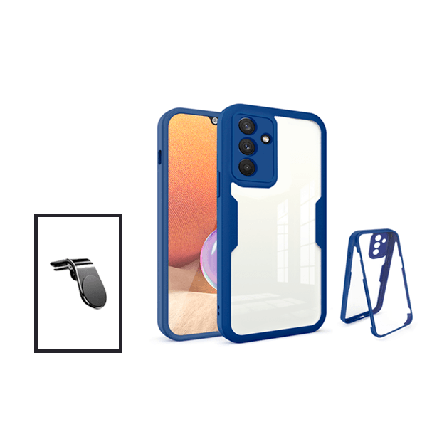 Kit Capa 360° Proteção Frente e Verso + Suporte Magnético L para Samsung Galaxy M52 5G - Azul Escuro