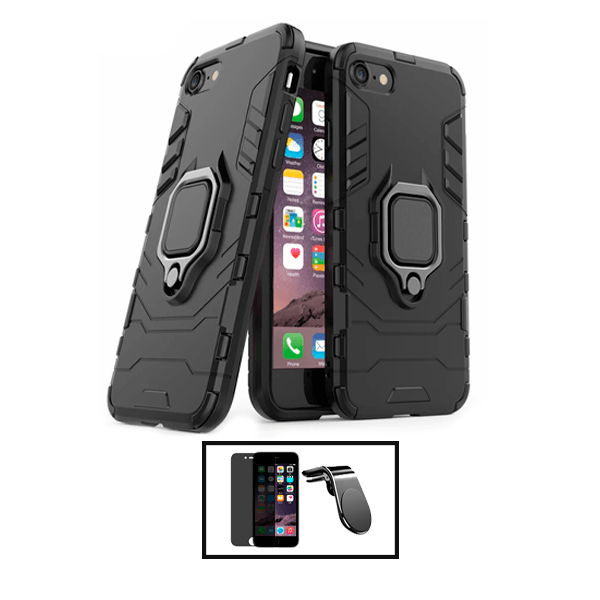 Kit Película de Vidro Temperado Privacidade + Capa de Proteção Militar Magnética + Suporte Magnético L para Apple iPhone SE 2022 - Preto