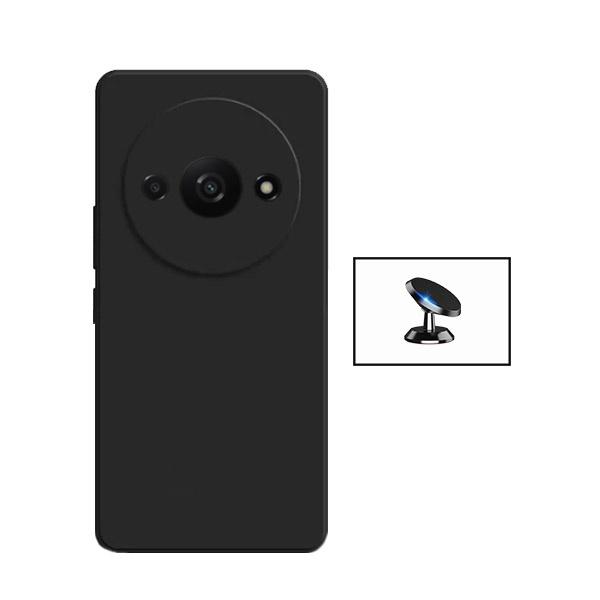 Kit Suporte Magnético + Capa Proteção Traseira Silicone GIFT4ME para Xiaomi Redmi A3 - Preto